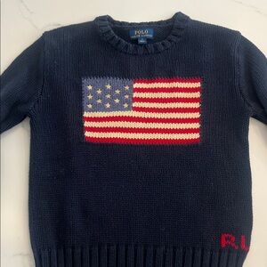 Polo by Ralph Lauren Navy Crewneck Sweater with Flag Intarsia